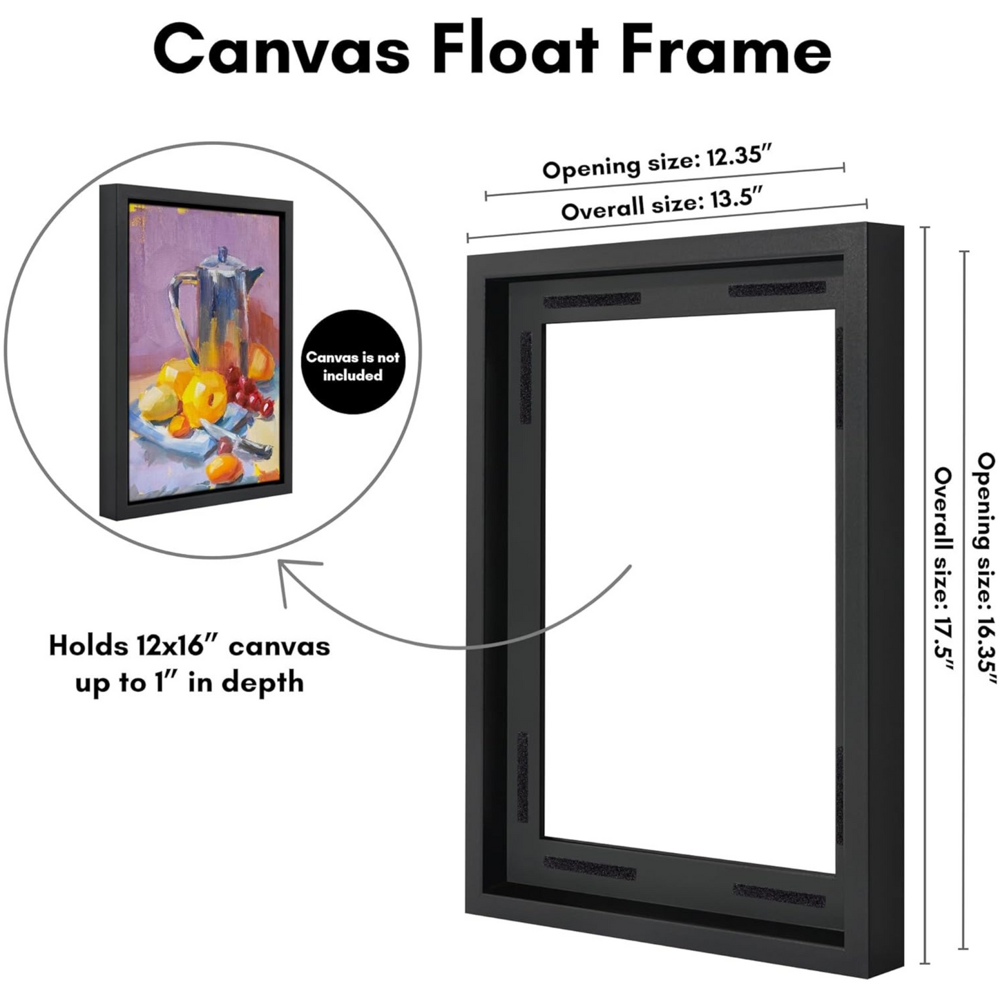 8x10 Black Canvas Floating Frame with Adhesive Strips